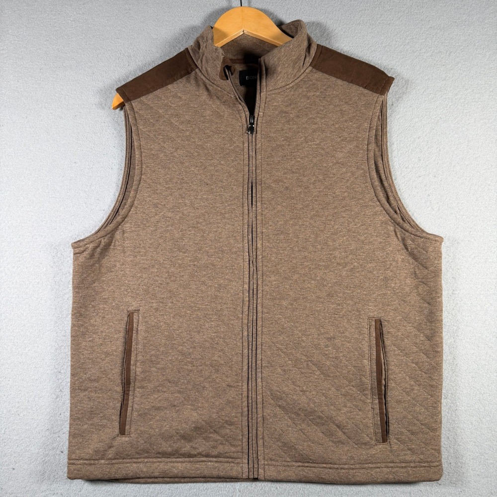 Bonobos Mens Brown Quilted Full Zip Vest Microsuede Trim Size M 1896297